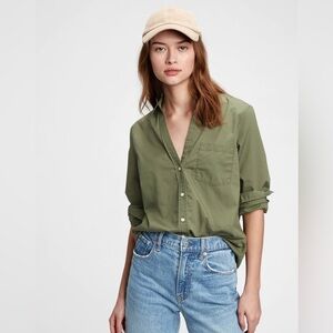 GAP Women’s Perfect Shirt Long Sleeve Cotton Button Down Cactus Green XS NWT